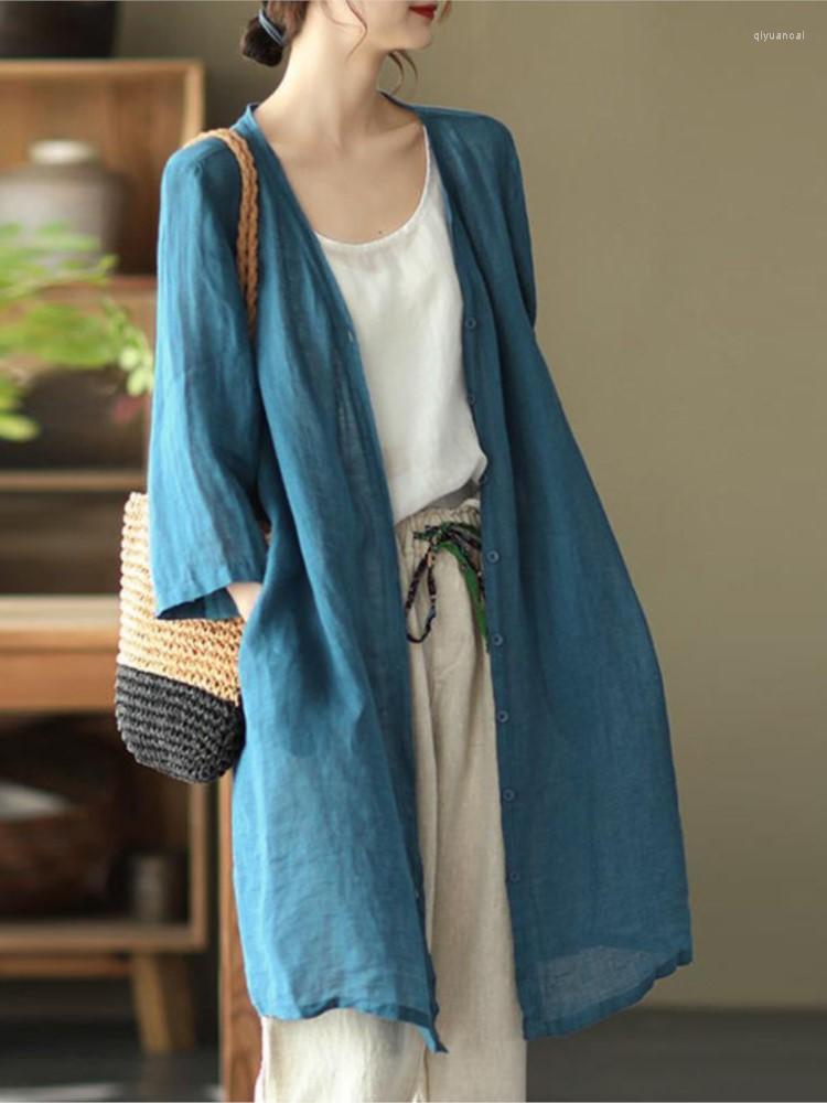 

Women's Blouses Women Tops Vintage Solid Sunscreen 2023 Summer Fashion Long Shirts Casual Cardigan Half Sleeve Lady YoYiKamomo, Green