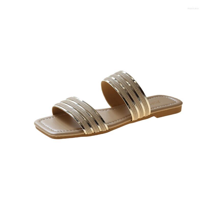 

Slippers European And American Flat Women's 2023 Summer Square Head Casual Wear Large Beach Sandals, Black