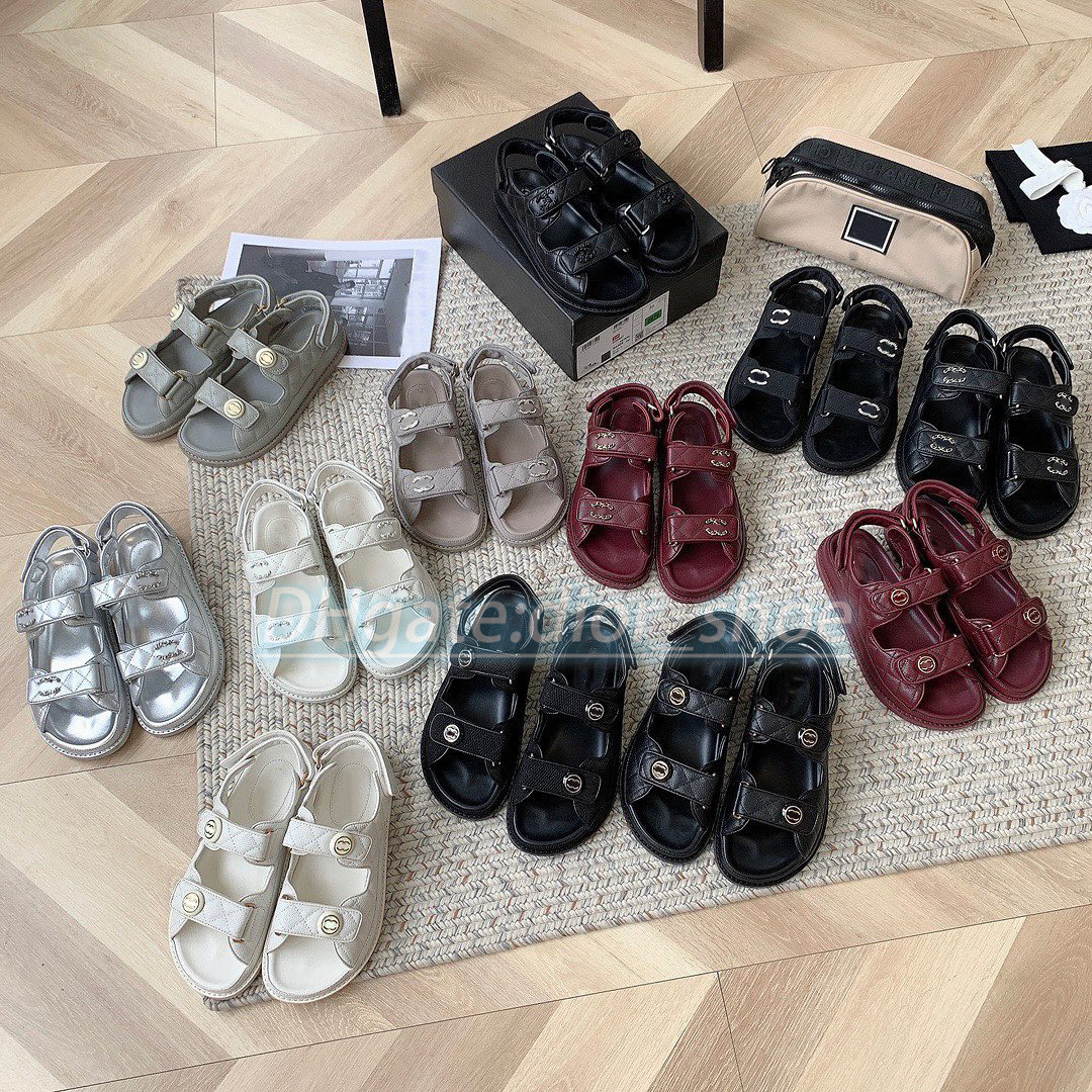 

shoes designer woman man leather slipper luxury flat sandal tweeds fabrics Grained Calfskin Laminated Lambskin Summer Beach Outdoor High Quality slide, #11