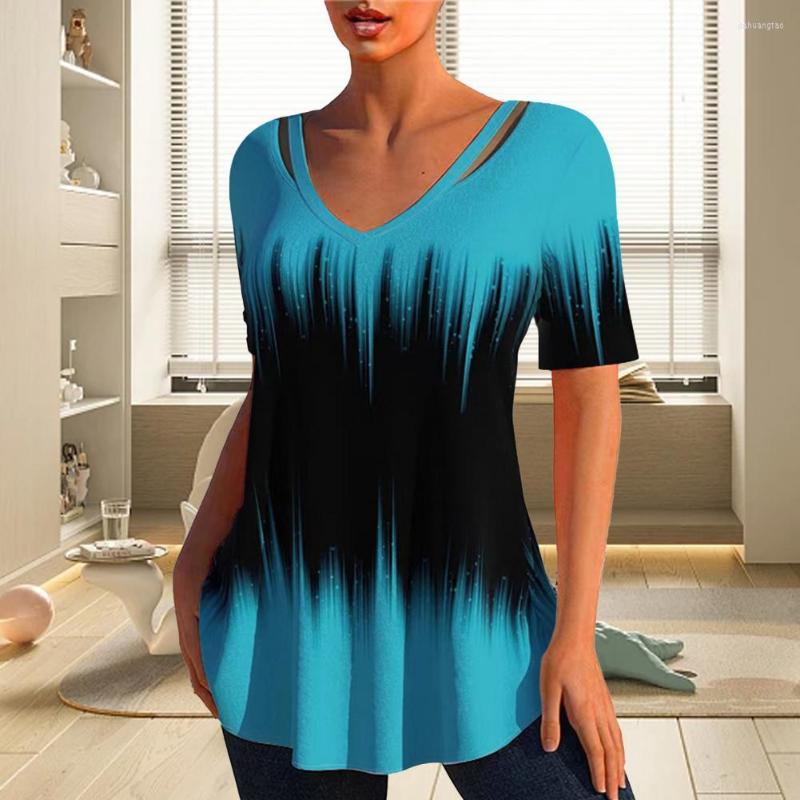 

Women's Blouses Lady Summer Top Chic Pullover Print Gradient Color Women Clothing Blouse, Blue