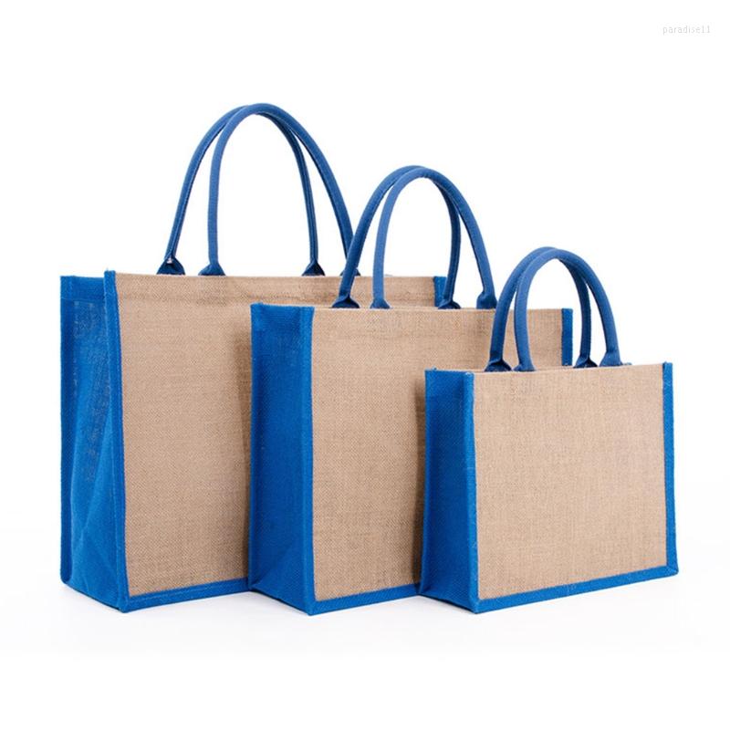 

Shopping Bags Women Jute Burlap Tote Bag Large Reusable Grocery With Handles Handbag Beach Organizer, 31x25x10cm