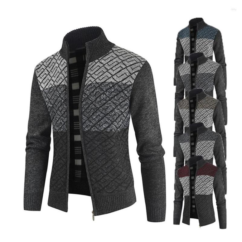 

Men's Sweaters Winter Mens Cardigan Knitted Sweater Male Casual Thick Patchwork Warm Standing Collar Clothing, Coffee