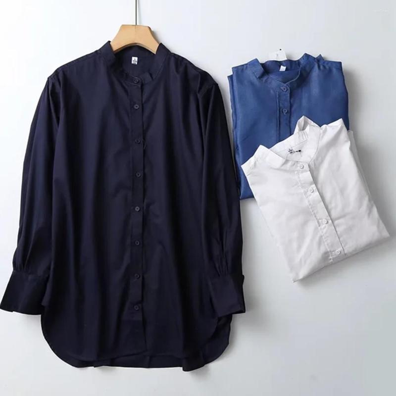 

Women' Blouses Withered Indie Folk Vintage Kimono Shirt Fashion Simple Pure Color Cotton Stand Collar Loose Long Casual Blouse Women, Blue