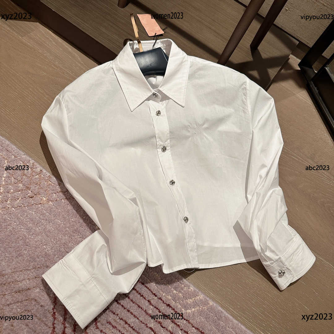 

designer blouse Exquisite letter embroidery Shirt Splicing design womens clothes Size -L Lapel Solid White shirt New Arrivals April12, #1