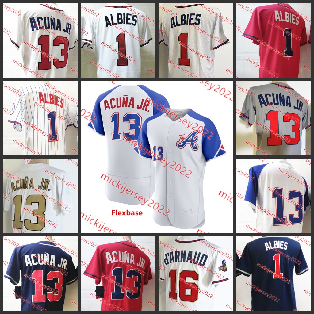 

2023 City Connect Authentic Baseball Jersey Ronald Acuna Jr. Stitched Mens #1 Ozzie Albies 16 Travis d'Arnaud Jerseys, 13 ronald acuna jr. 2023 white
