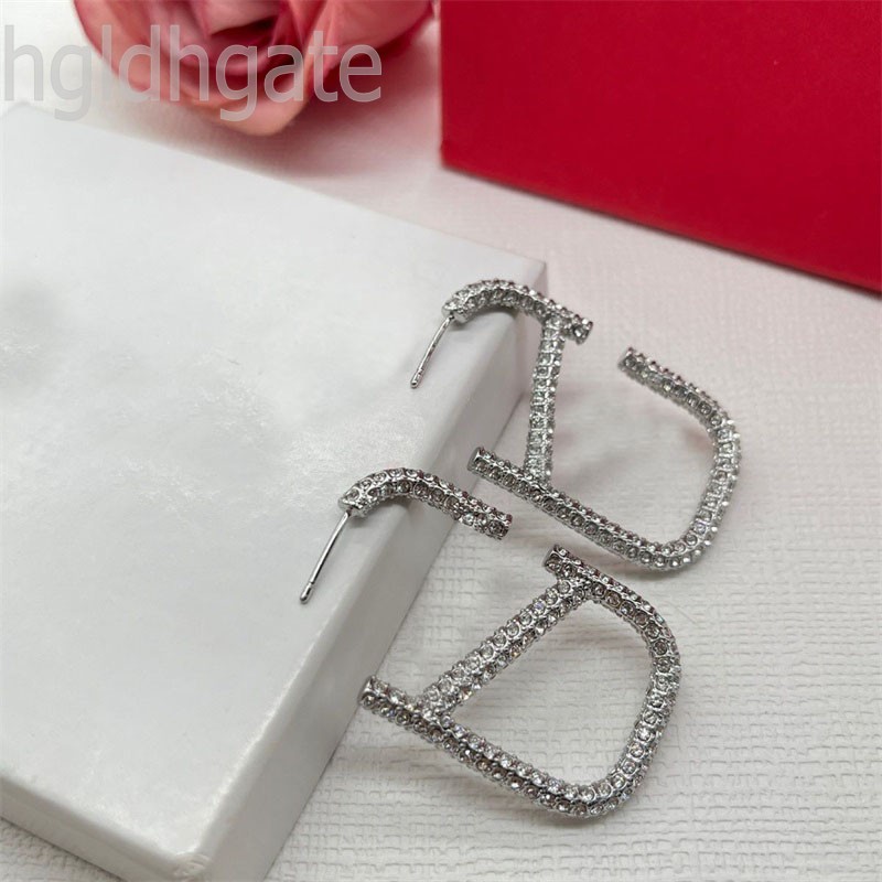 

Glossy luxury earrings rhinestone letter Earrings Designer for Women studs christmas charms lover diamonds silvery plated designer earings hiphop ZB031 F23