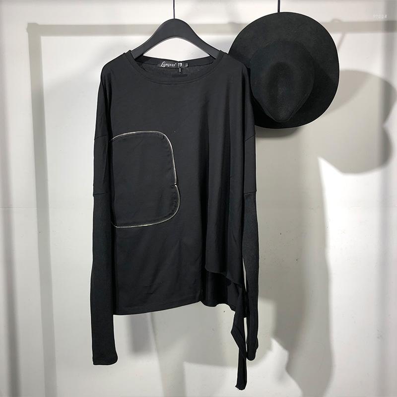 

Men' T Shirts Men' Long Sleeve T-Shirt Spring And Autumn Dark Round Collar Irregular Asymmetric Design Loose Fashion Big Slit, Black