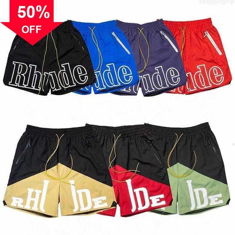 

Shorts Designer Rhude Summer Fashion Beach Pants Men High Quality Street Wear Red Blue Black Purple Mens Short Size -xlS to 2XL Size, 12