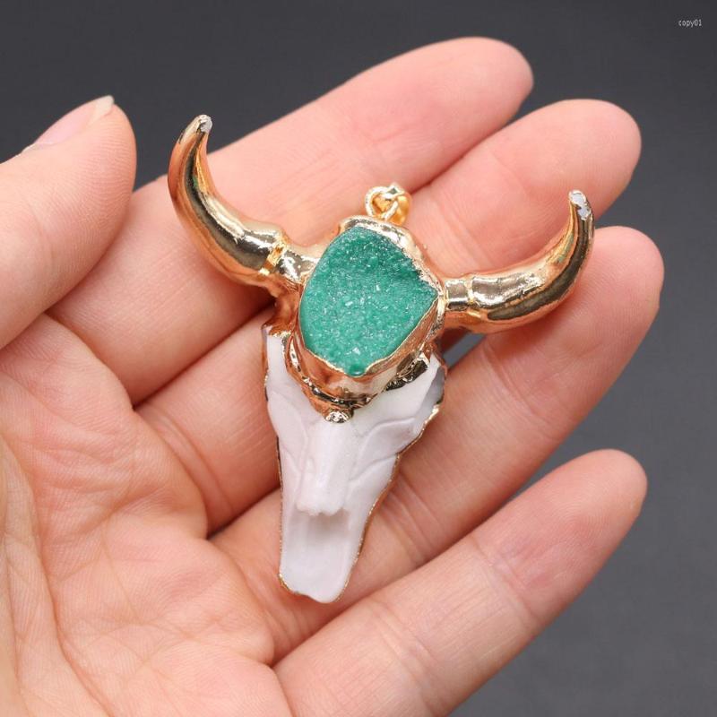 

Pendant Necklaces Bull-head Shape Ox Bone And Druzy Agates For Jewelry Making DIY Bracelets Necklace Accessories 46x46mm