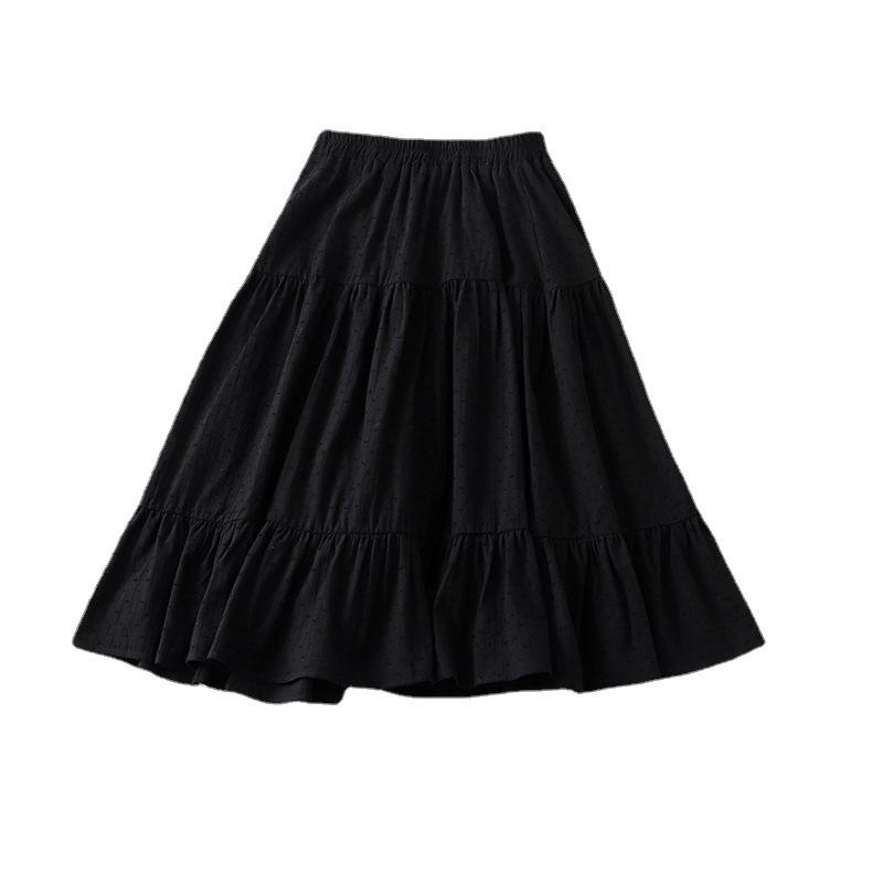 

Skirts Women Summer Cotton Elastic Waist A-line Preppy Style Chic, Black