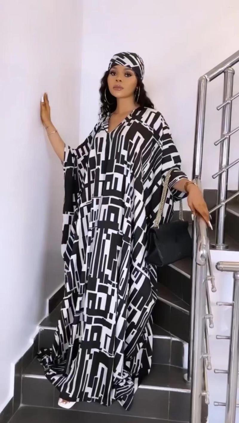 

Ethnic Clothing XL-4XL African Clothes Autumn Summer Women Three Quarter Sleeve V-neck Long Dress Dashiki Dresses For