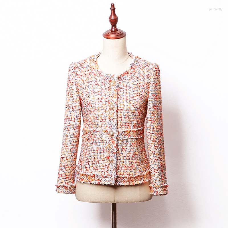 

Women' Jackets M GIRLS Spring Color Tweed Blends Coat Short Slim Jacket Women Round Collar Elegant Quality Personal Custom Tops Naist, Picture shown