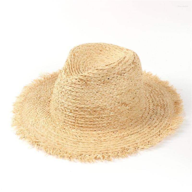 

Wide Brim Hats Fashion Raffia Straw Sun Hat Summer Women Travel Beach Elegant Lady Fascinator Panama Sunhat Size 56-58CM, Color 1
