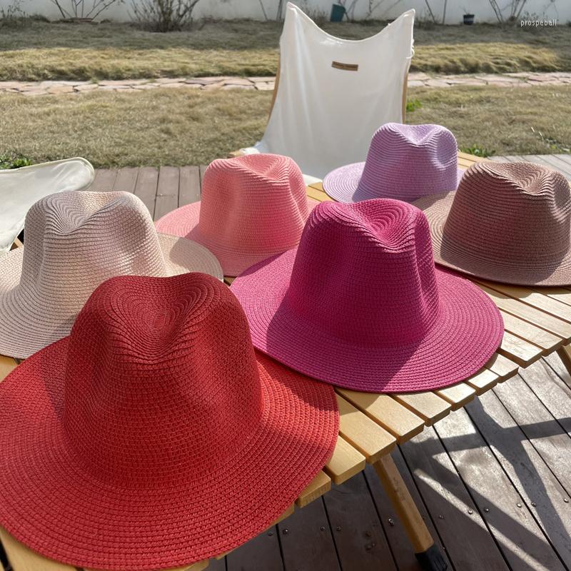 

Wide Brim Hats Handmade Women Summer Jazz Sun Protection Hat Cowboy Cap Girls Temperament Flat Colorful Big Eave Casual Chic, Purple