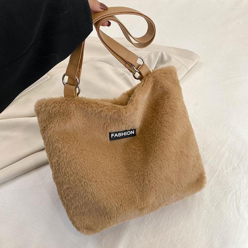 

Evening Bags Female 2023 Plush Tote Shoulder Large Capacity Solid Color Handbags Winter High Quality Shopping And Travel Casual, Black
