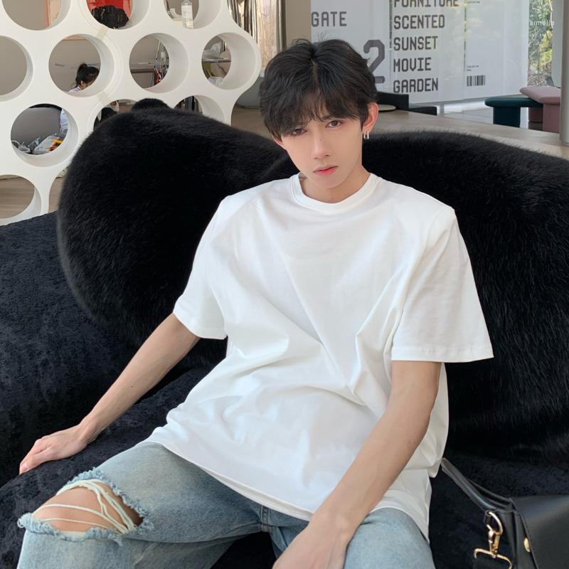 

Men' T Shirts Summer White Short-sleeved T-shirt Men Fashion Oversized Shoulder Pad Shirt Streetwear Korean Loose O-neck Tshirt Mens Top