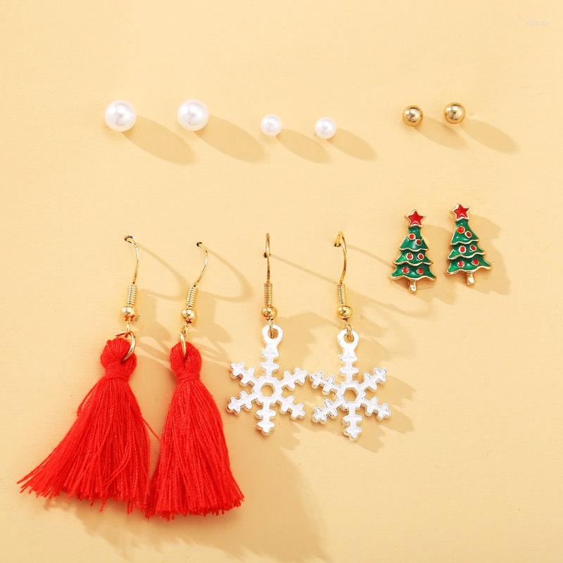 

Dangle Earrings Snowflake Decor Fashion Fake Pearl Pendant Jewelry Accessories For Christmas