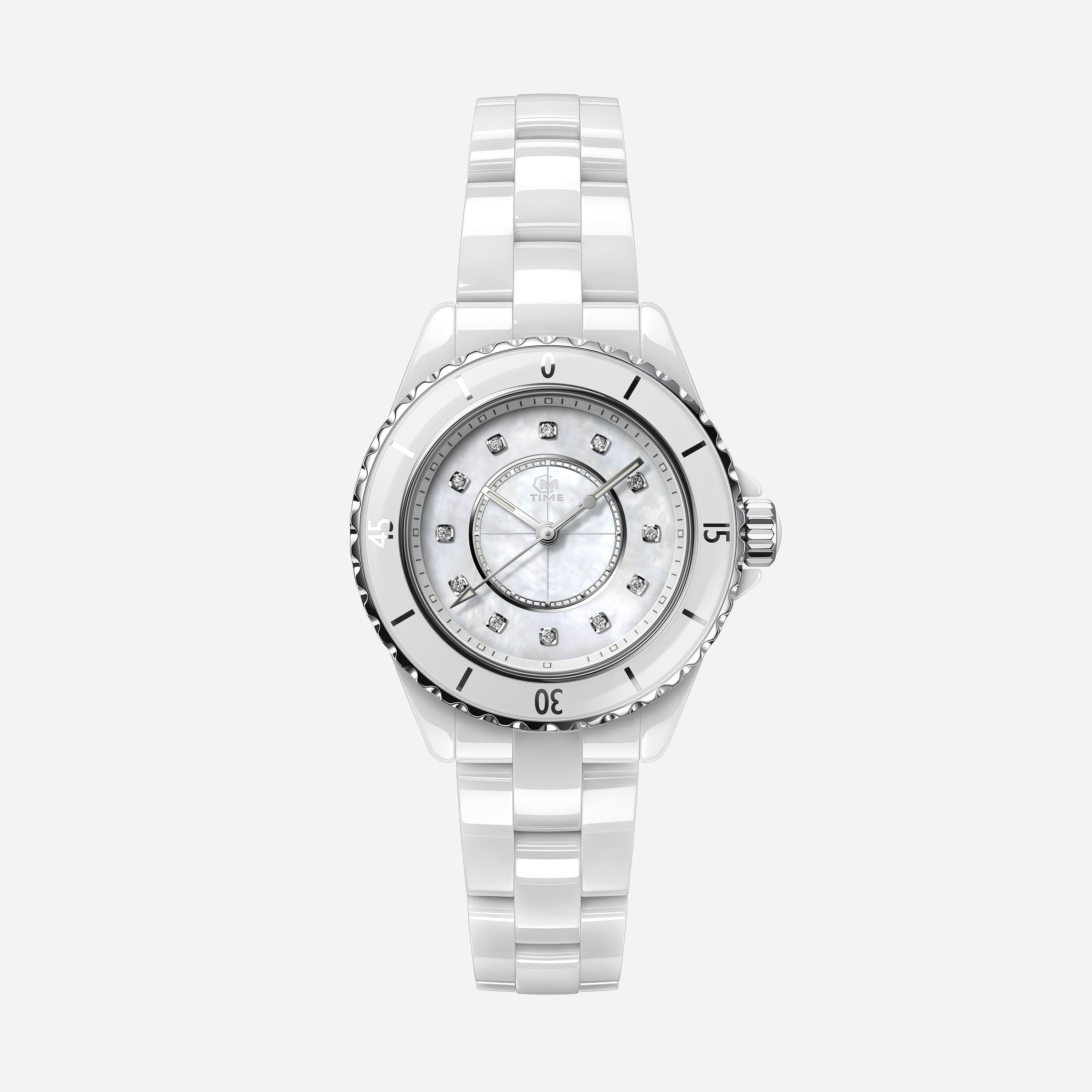 

Ladies fashion elegant watch famous designer to create white and black ceramic manufacturing diamond inlaid glow-in-the-dark function depth waterproof, Colour19