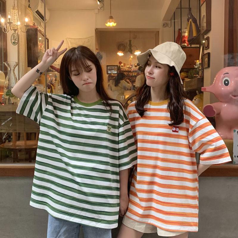

Women's T Shirts Summer Women Loose Stripe Harajuku Female Oversized Shirt Short Sleeve Korean Tops Tee Camiseta Mujer., Orange