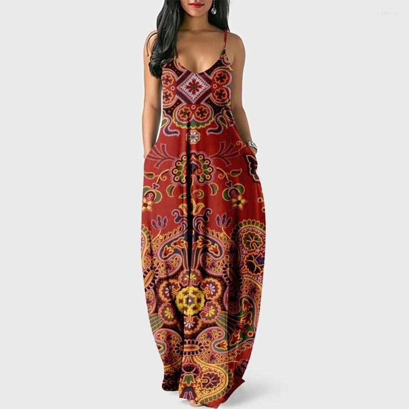 

Casual Dresses Summer Retro Sling Long Pullover Dress Sexy Sleeveless Floor-length Sundress Party