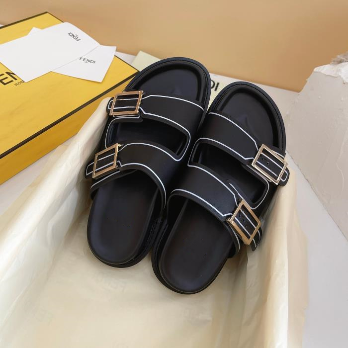 

Men Women Sandals Rubber Soles Designer Sandals Canvas Slides Double Strap Flat Buckle Slippers Mule Shoes Leather Bottom Beach Slides Summer Flip Flops With Box, Color 4
