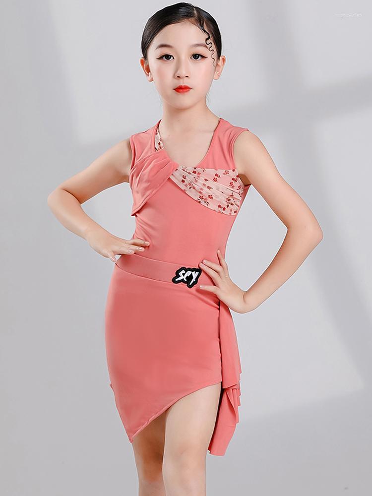 

Stage Wear Pink Latin Dance Dress Set Girls Summer Sleeveless Practice Clothes Children Rumba Ballroom Performance DNV17645