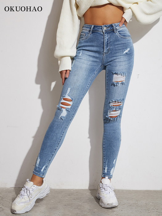 

Women' Jeans Light Blue Sexy Skinny Women Jeans Stretch Butt Lift Ripped Hole Denim Pants Lady Clothes Girls Tight Trousers Y2K Streetwear 230413