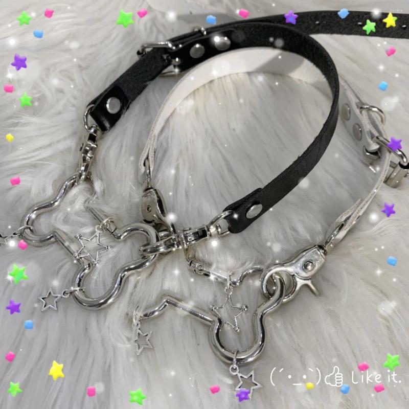

Choker Kpop Egirl Bone Star Pendant Necklace For Women Harajuku Pink Leather Sexy Jewelry Korea Fashion Y2K Accessories