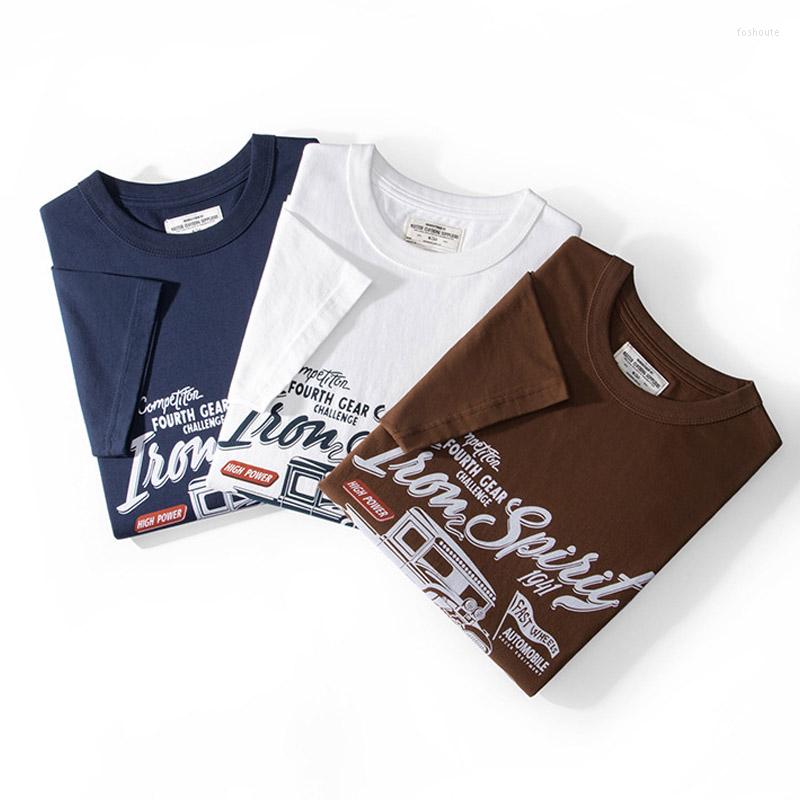 

Men's T Shirts Summer American Retro Heavyweight Short-sleeved O-neck Classic Car Printed T-shirt Men's Fashion Cotton Washed Casual, White
