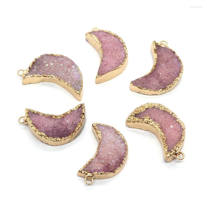 

Charms Pink Crystal Natural Stone Crescent Moon Shape Plating Pendant Diy For Jewelry Making Ladies Earrings Charm Necklace
