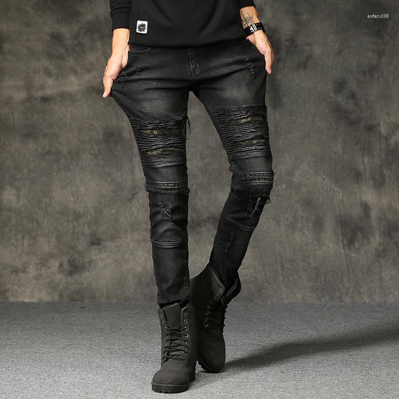 

Men's Jeans Black VAKAUP Mens Clothing Vintage Holes Ripped Motorcycle Casual Pleated Torn Stretch Denim Slim Pants Trousers Biker