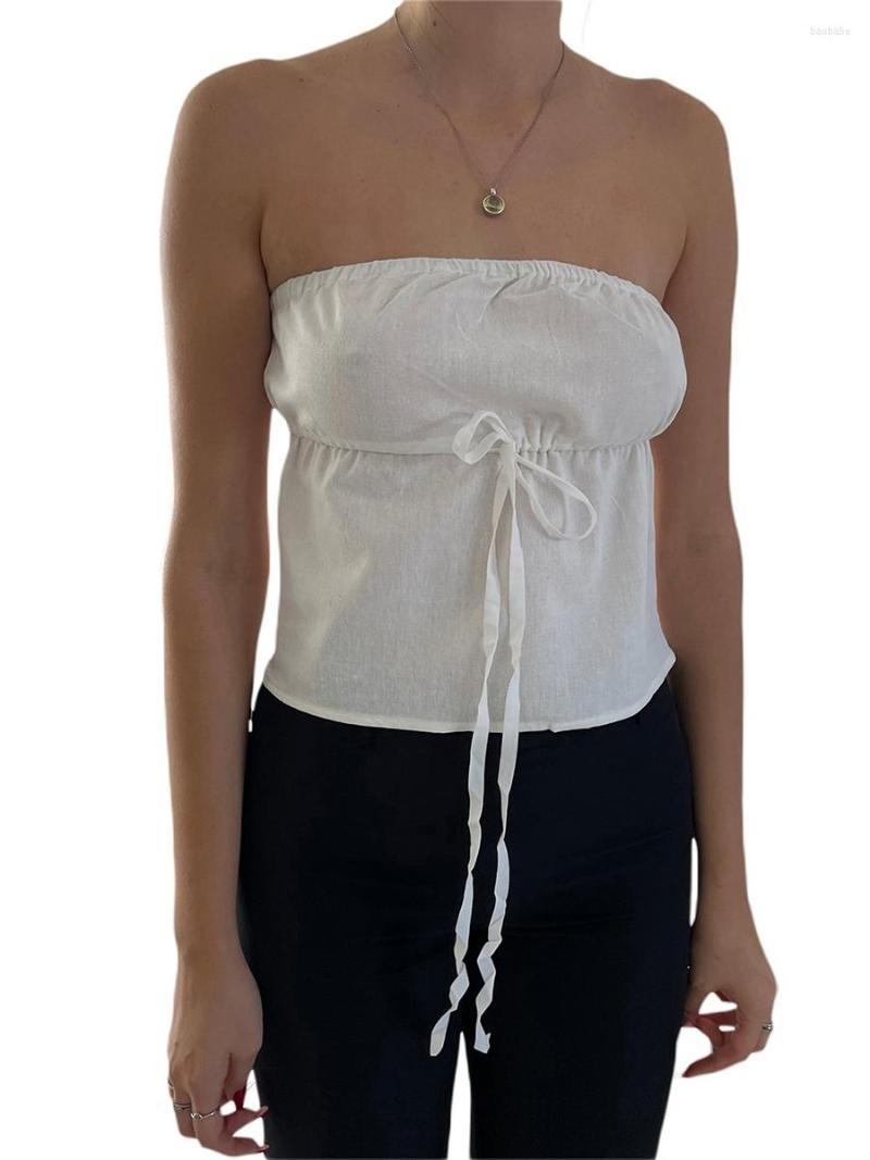 

Women' Tanks Y2k Clothes Summer Women White Tube Tops Front Tie-Up Strapless Wrap Chest Tank Backless Bandeau Crop