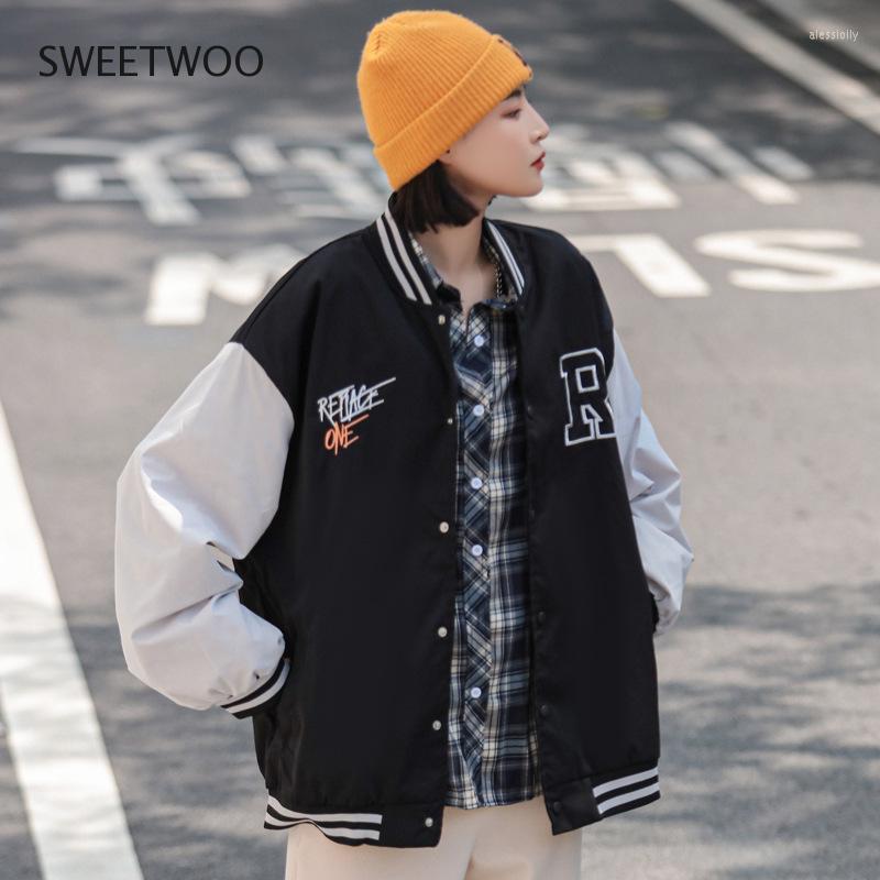 

Women's Jackets Letter Embroidered Bear Pattern High Quality Loose Bf All-Match Baseball Uniform Women's Jacket Retro Y2K Streetwear, Black