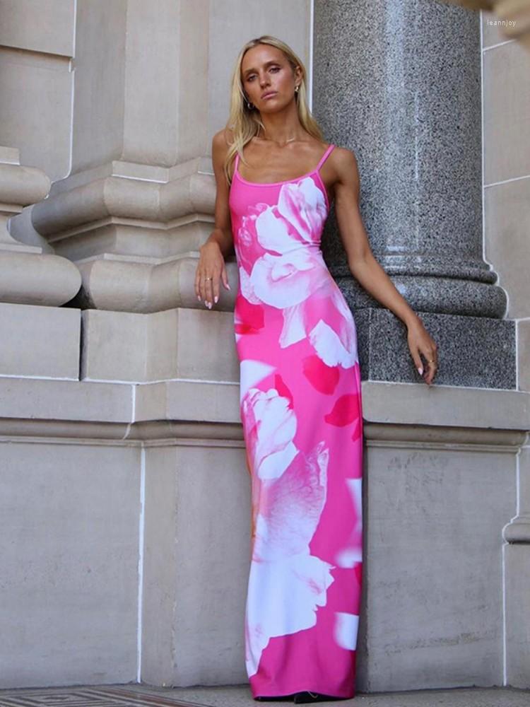 

Casual Dresses Printed Sleeveless Straps Backless Dress Summer Sexy Halter High Waist Beach For Women Long Vestidos De Mujer Aesthetic, Pink beach dress