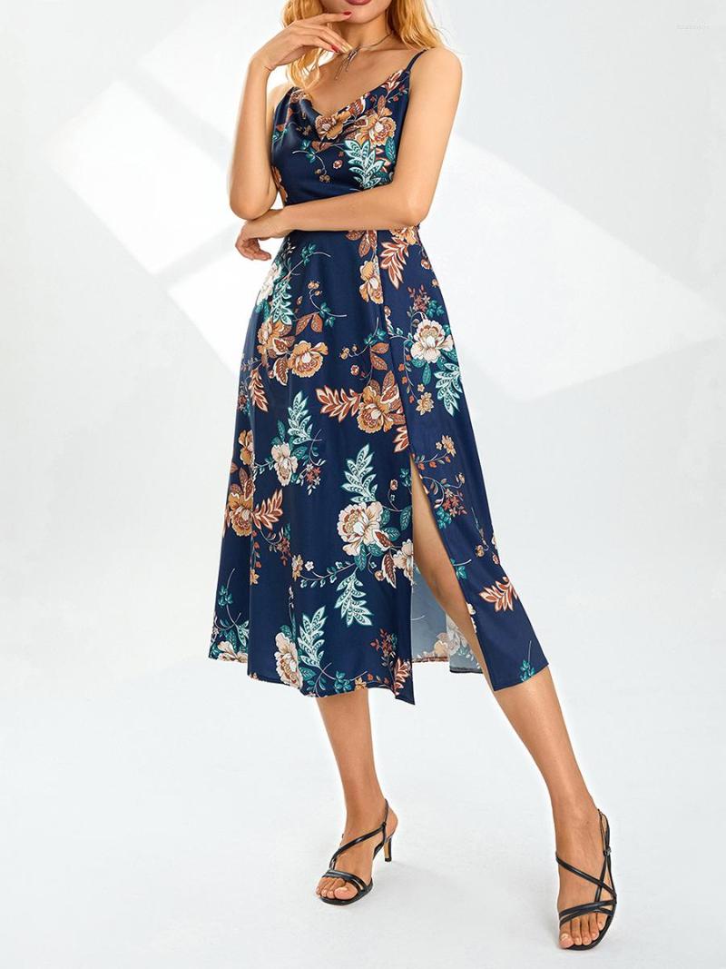 

Casual Dresses Women Sexy Spaghetti Straps Boho Dress Backless Floral Print Long Sling Summer Beach Pool Low Cut Sleeveless Bodycon Midi, Navy blue
