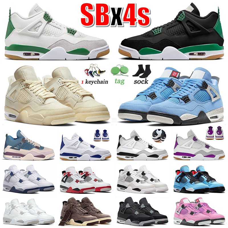 

Jumpman 4 x SB Sports Basketball Shoes Pine Green Black Sail University Blue Pink Military Black Canvas White Oreo Cement Midnight Navy Trainers Men Women Sneakers, A22 black canvas 40-47
