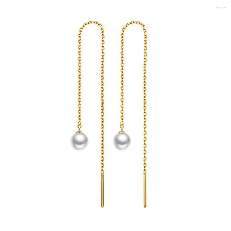 

Dangle Earrings Stainless Steel Tassel Long Imitated Pearl Earring For Women Girls Minimalist Threader Trendy Jewelry