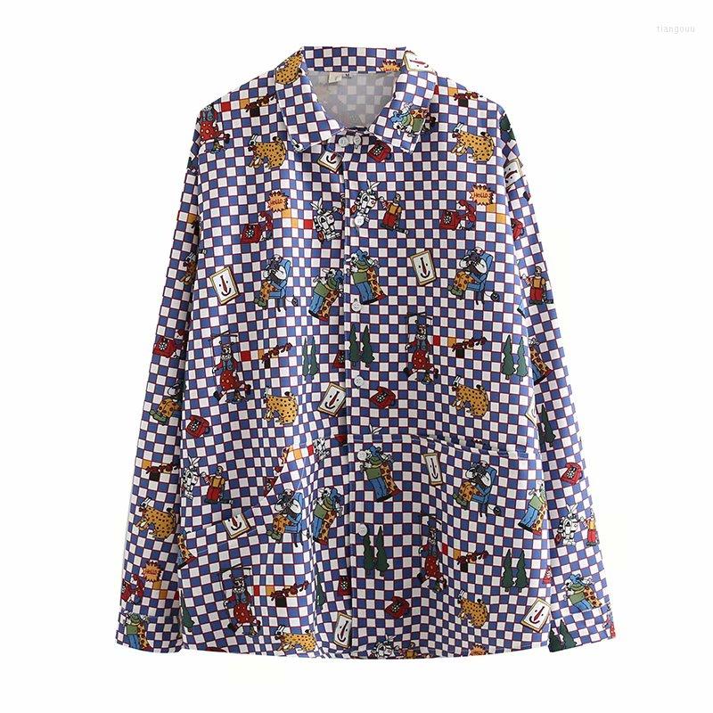 

Women' Blouses Harajuku Cartoon Print Graphic Casual Shirt Women 2023 Summer Full Sleeve Turndown Collar Pockets Female Tops, Photo color