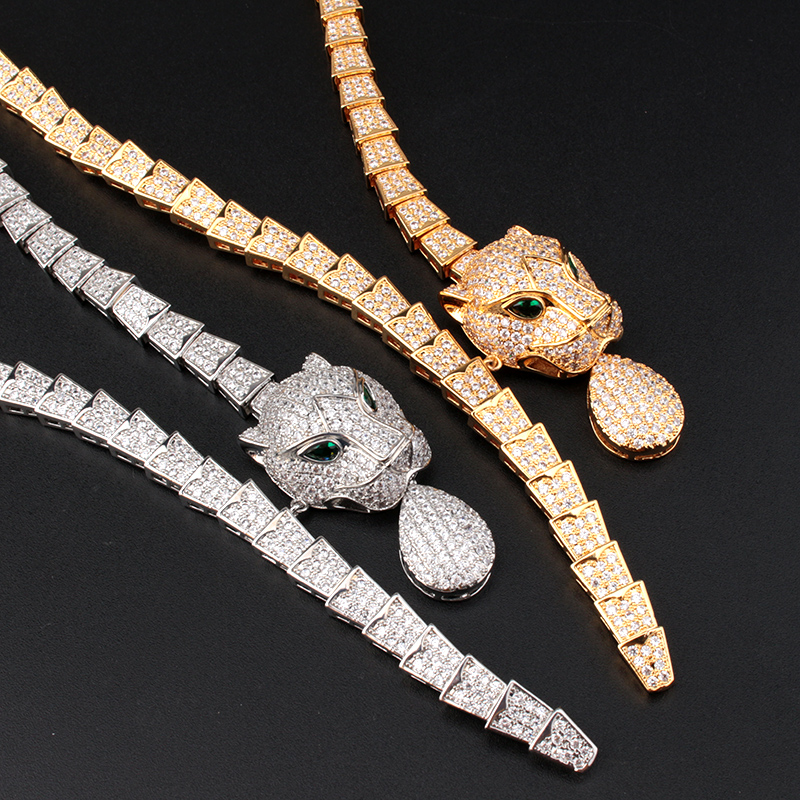 

gold diamond cross real tennis link chain with pendant set leopard necklace jewlery designer for women men couple Wedding Party engaged sets daily work bride girls
