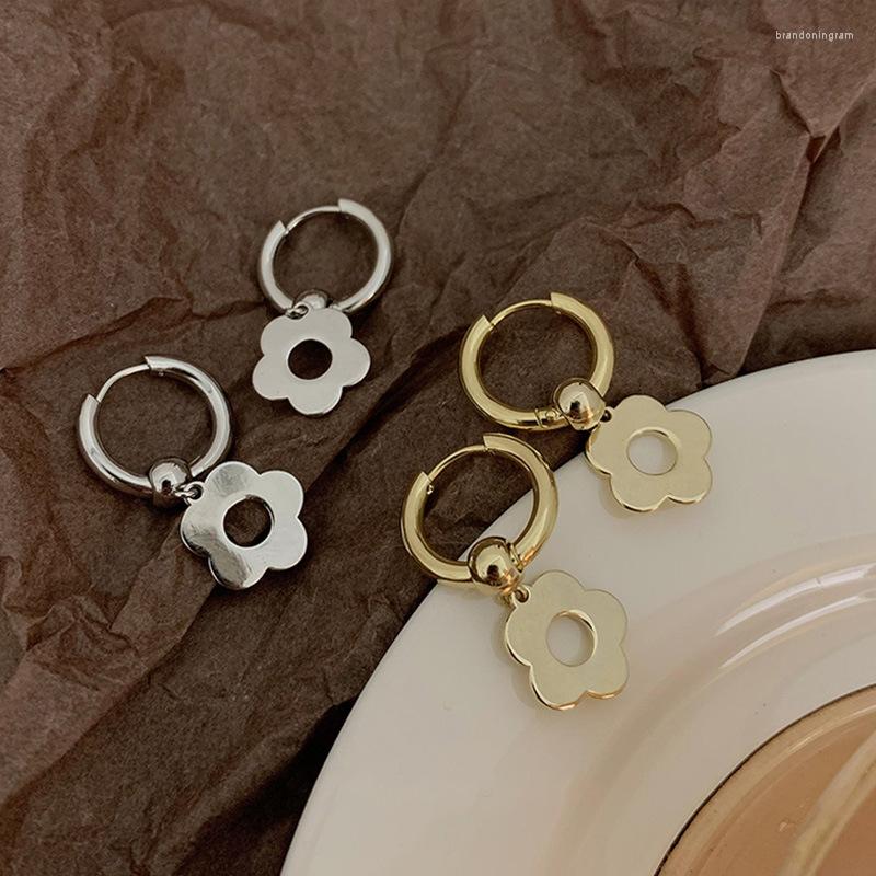 

Hoop Earrings Korean Style Gold Silver Color Flower For Women Egirl Trend Metal Floral Blossom Earings Jewelry Y2K Accessories