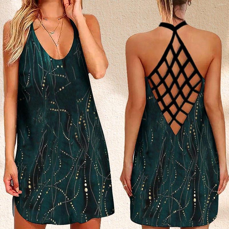 

Casual Dresses Fashion Women's Criss Cross Backless Sleeveless Dress Summer Polka Dot Line Print For Women 2023, Black