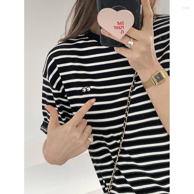

Women's T Shirts Women Summer Short Sleeve Cotton Striped Tops For Women's High Quality Black White Tees Vintage Clothes