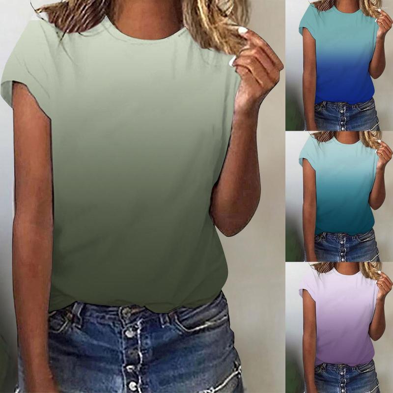 

Women's T Shirts Womens Daily Summer Print O Neck Tank Tops Short Sleeve Workout Casual Loose Tees, Blue