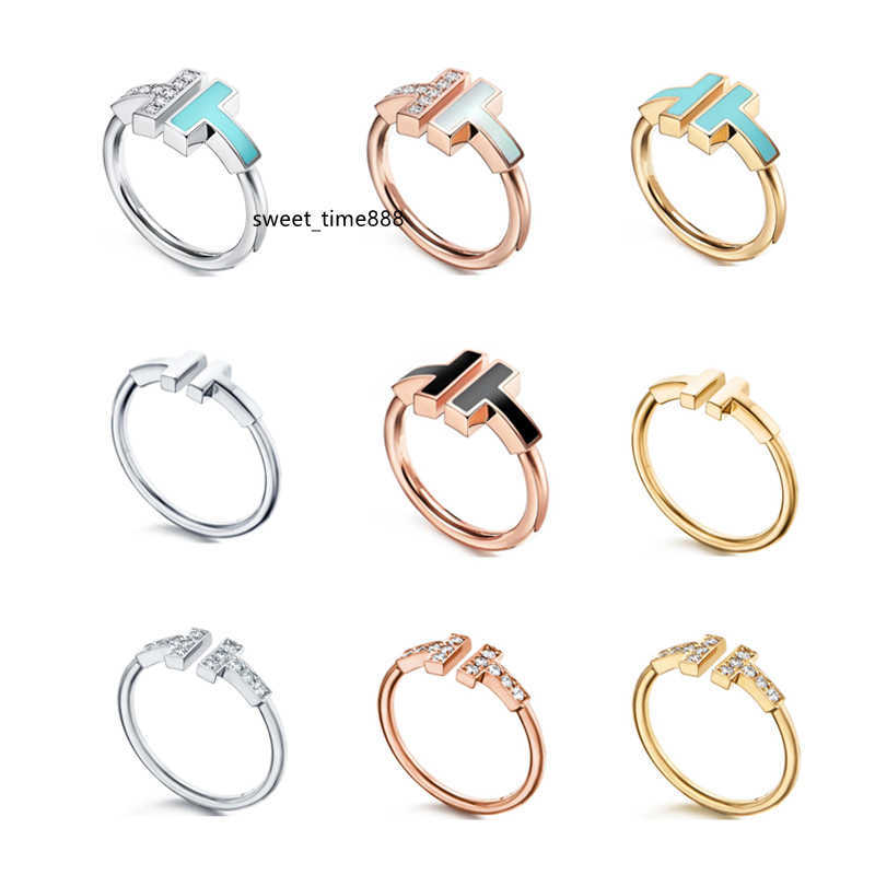 

Double T-shape Band Rings Opening 925 Sterling Silver Diamond Pearl Oyster Ring Fashion Classic Woman Luxury Jewelry with Original Bag for gift