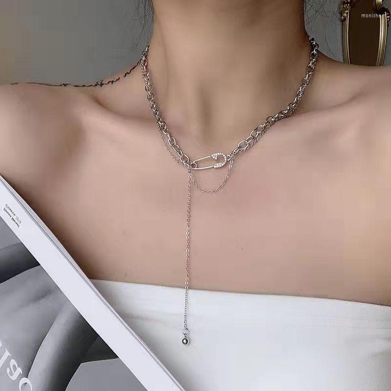 

Choker 2023 Punk Gothic Harajuku Safety Pin Pendant Necklace For Women E Girl Clavicle Chain Aesthetic Grunge Fairy Core Gift Jewelry