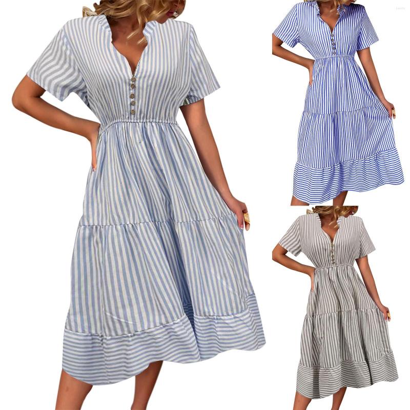 

Casual Dresses Women'S Spring And Summer Striped Dress Button Vacation High Waisted Fitted For Women, Black