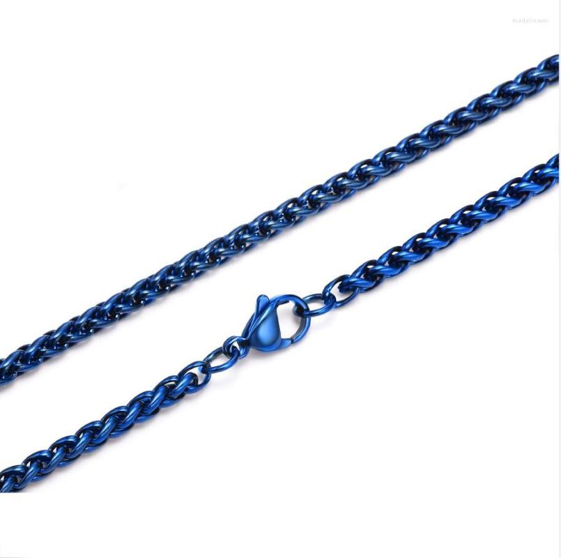 

Chains 5pcs Lot Blue Necklace Stainless Steel Wheat Chain Choker Link Necklaces For Women Mens Fashion Gifts Jewelry 3mm 24inch