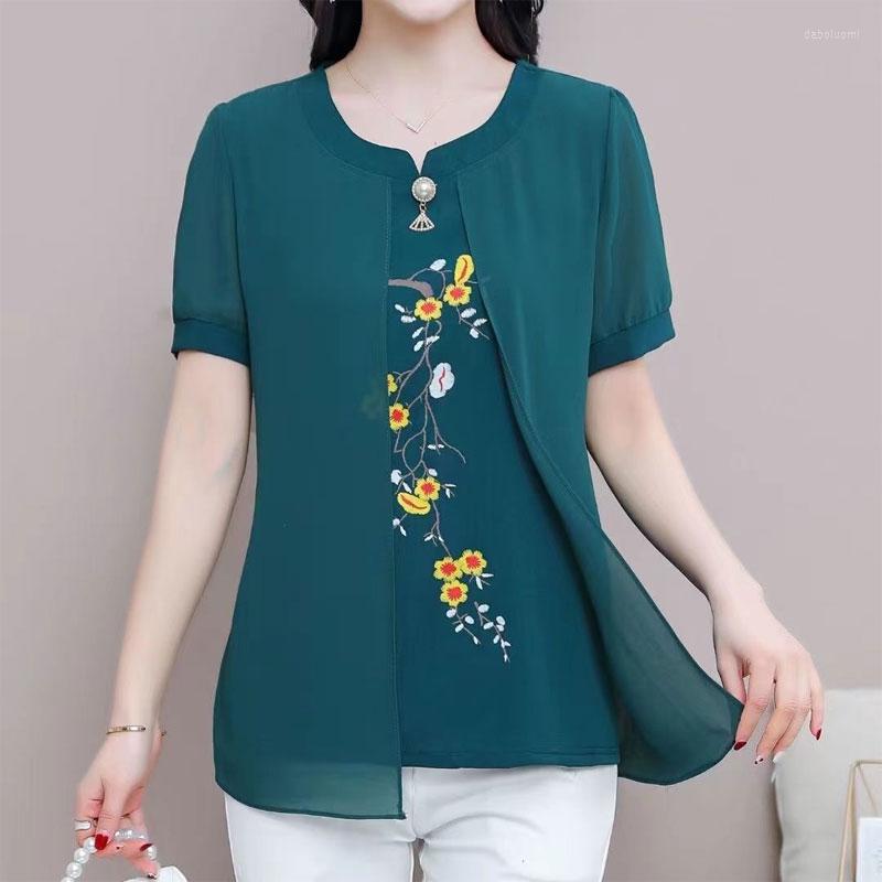 

Women's Blouses Female Clothing Floral Printed Blouse Fake Two Pieces Patchwork Summer Casual Three-dimensional Decoration Commute O-Neck, Red