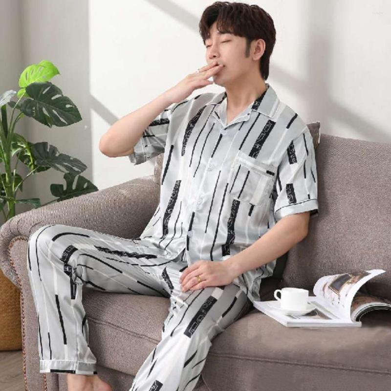 

Men's Sleepwear Breathable 2 Pcs/Set Chic Soft Men Summer Pajamas Single-breasted Letter Print Garment, Brown
