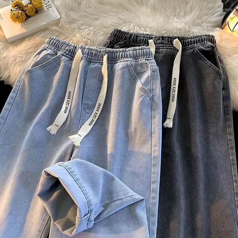 

Women's Jeans High Waisted Hong Kong Style Women Thin Loose Cropped Pants With Straight Tube And Wide Leg Vintage Clothes Regular, Black